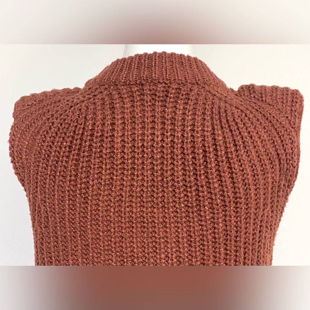 Glam Womens L Brown Sleeveless Sweater Boho Y2K Fall 90s Minimalism Streetwear - Picture 4 of 12